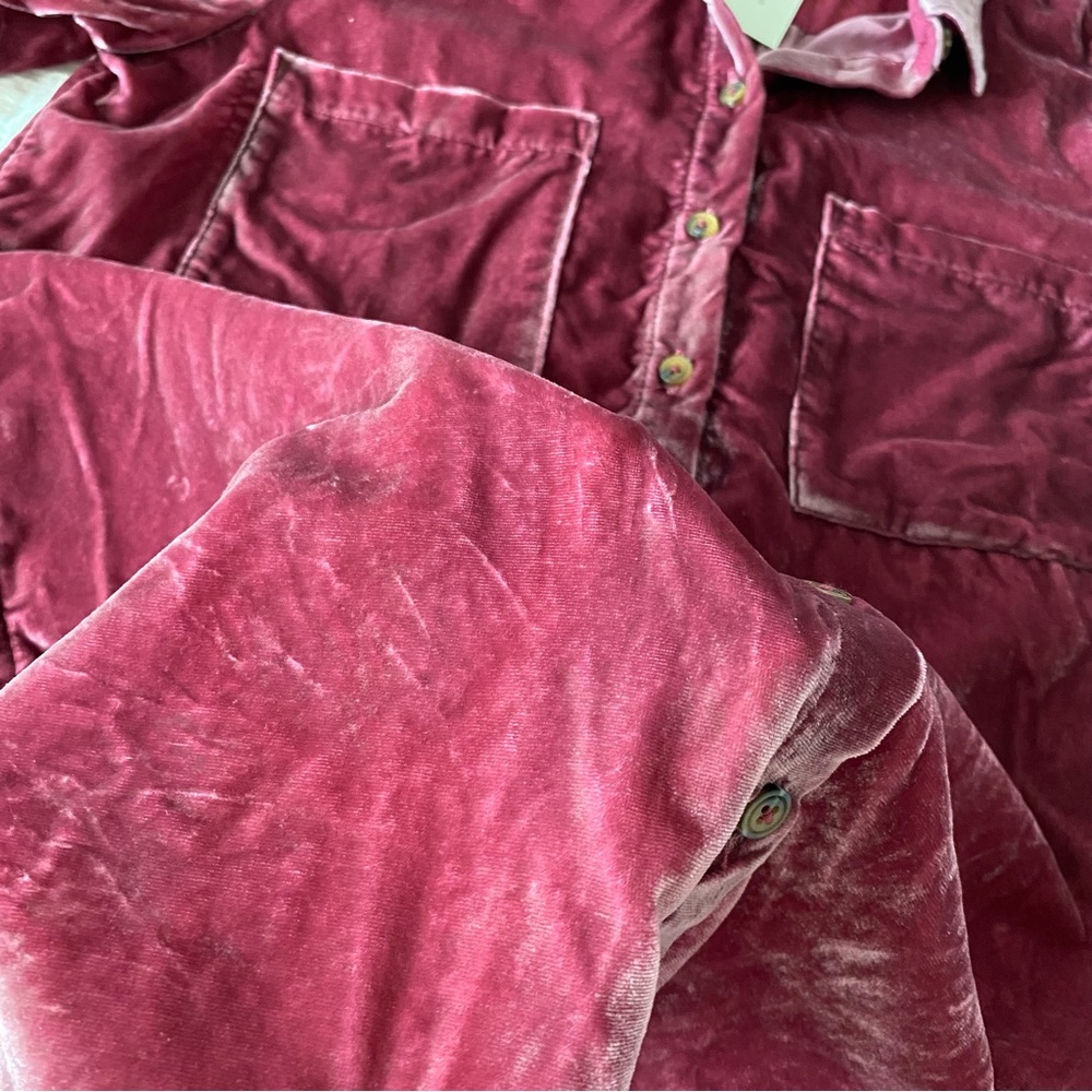 NEW ANTHROPOLOGIE Pilcro Relaxed Velvet Buttondown Shirt MAUVE Pink size S - Picture 12 of 12